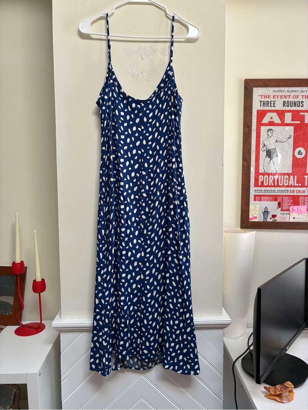 Reformation Navy Polka Dot Slip Dress — Size 12